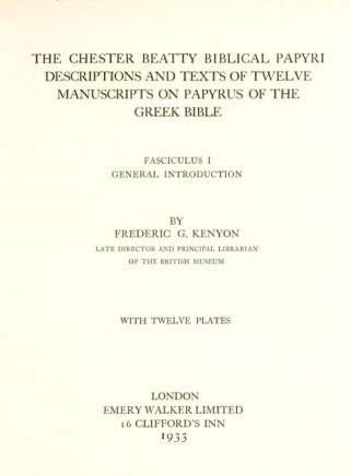 Kenyon Beatty Papyri Fasc 1